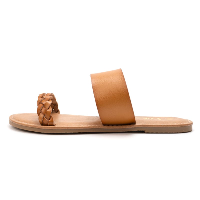 LM Women's Braided Slide Sandals Open Toe Two Strap Slip On Flat Sandals Casual Summer Shoes (11, Brown) - Image 2